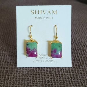 Shivam Rectangular Ruby Ziosite  Earrings